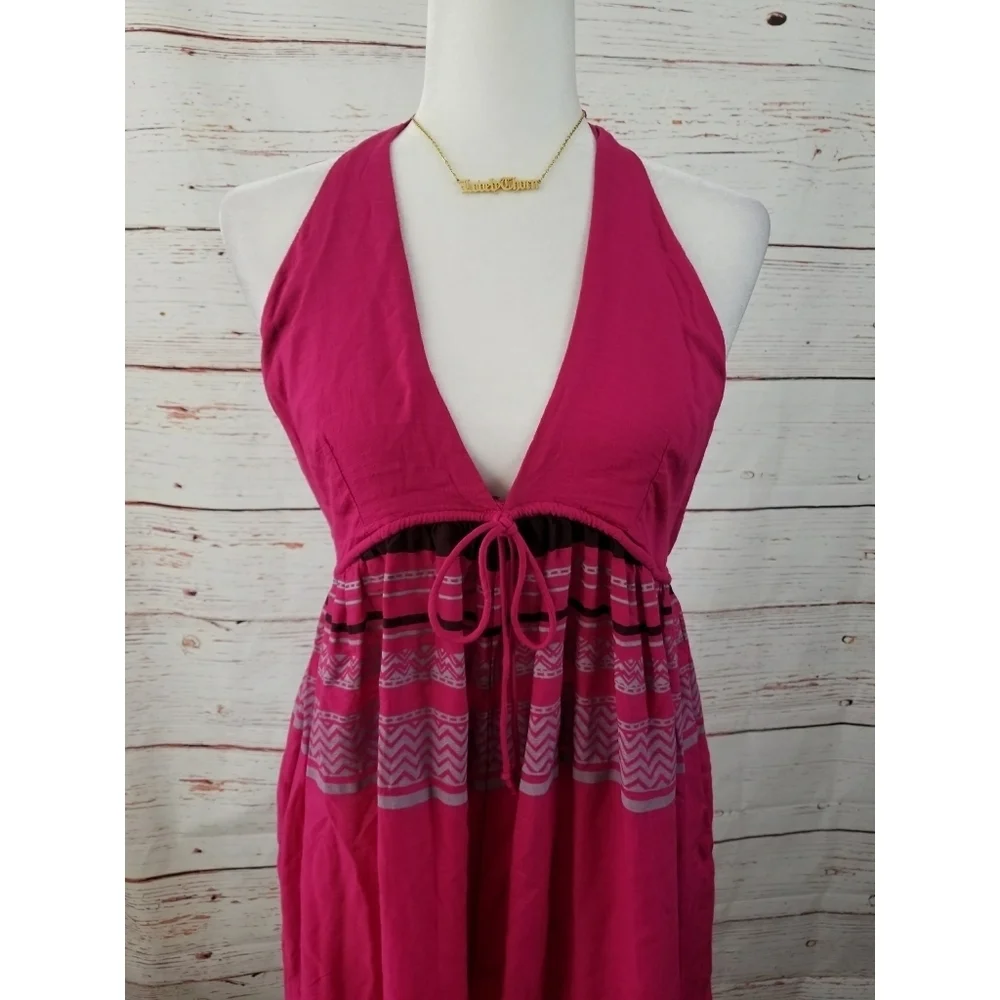 FREE PEOPLE // boho fuchsia print open back wide leg halter style jumpsuit